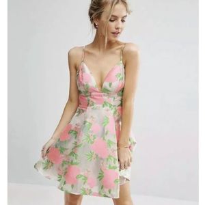 NWT Asos Floral Organza Pinny Mini Prom Dress US0